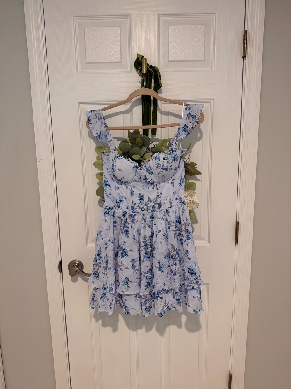 Altar'd State Light Blue Floral Ruffle Sundress Top